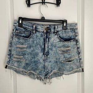 Acid Wash, High Rise, Distressed Shorts